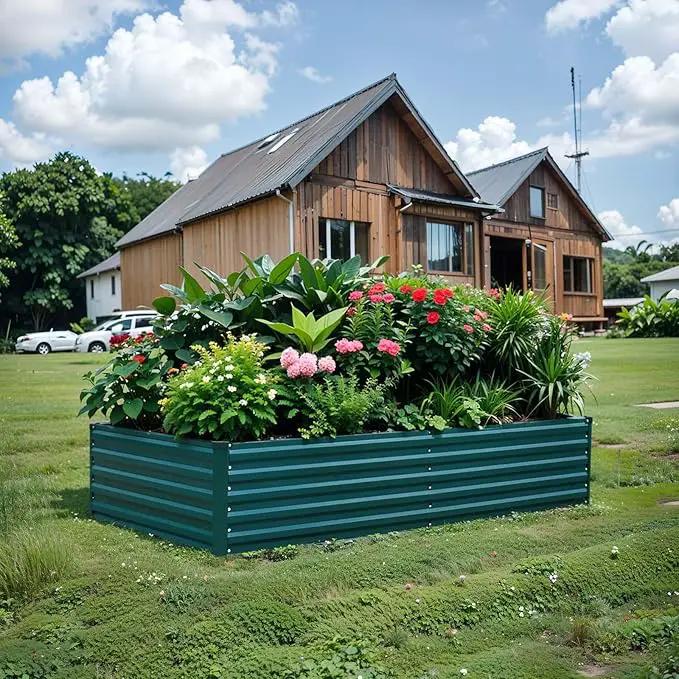 Raised Garden Bed 8×4×1.5FT, Galvanized Raised Garden Beds Outdoor for Vegetables Flowers Herbs, Steel Large Deep Root Planter Box, Tall Raised Garden Bed Kit with 3ftx30ft Weed Barrier Fabric, Green by GreenHaven Gardens