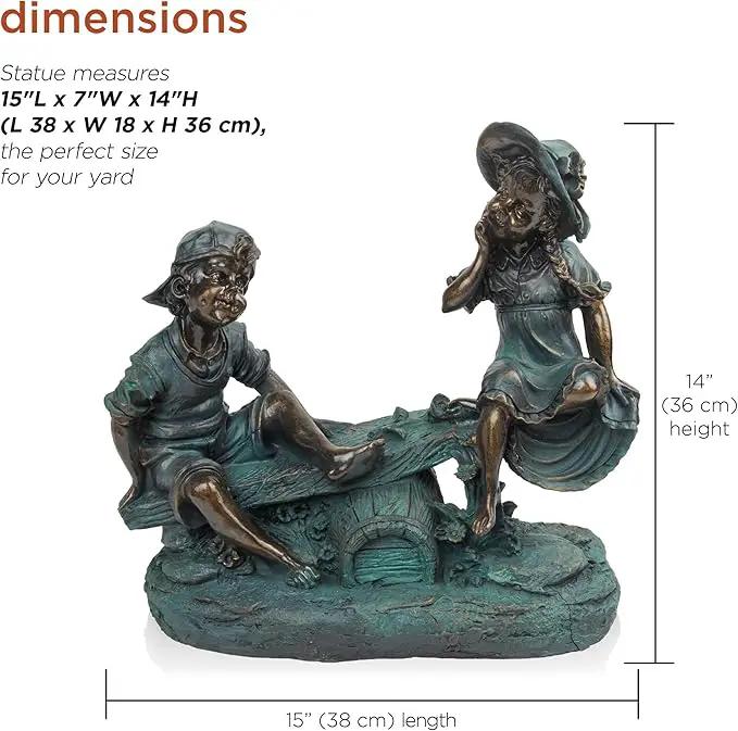 Alpine Corporation 14" Tall Indoor/Outdoor Girl and Boy Playing on Teeter Totter Statue Yard Art Decoration by GreenHaven Gardens