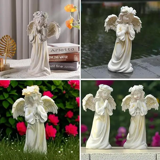 2pcs Angel Garden Statue, Warm Light Solar Garden Decor,Waterproof Outdoor Garden Decor Praying Angel Figurine Sculpture for Mom or Birthdays, Lawn Yard Patio, Sympathy Gift, White by GreenHaven Gardens