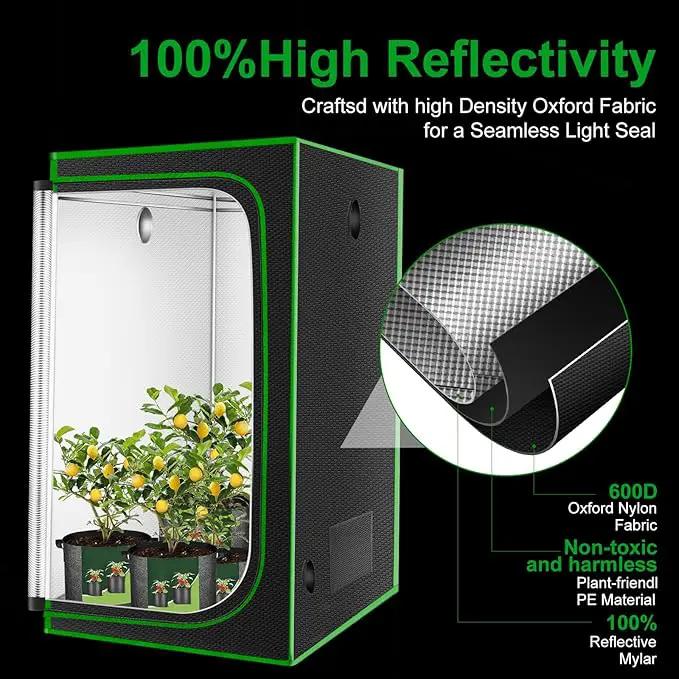 MELONFARM 4x4 Grow Tent, 48"x48"x80'' High Reflective 600D Diamond Mylar Canvas with Observation Window and Floor Tray for Hydroponic Indoor Plant Growing by GreenHaven Gardens