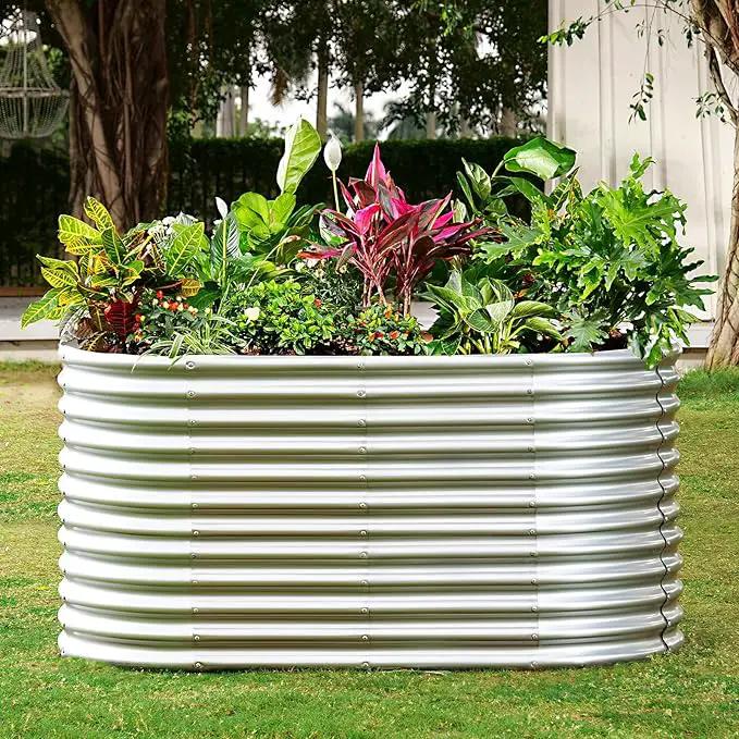 Land Guard 6x3x3ft Oval Galvanized Raised Garden Beds, Large-Capacity Metal Planter Box Outdoor, Durable Deep Raised Garden Bed 3ft Tall, Raised Beds for Gardening Vegetables, Classic Silver by GreenHaven Gardens