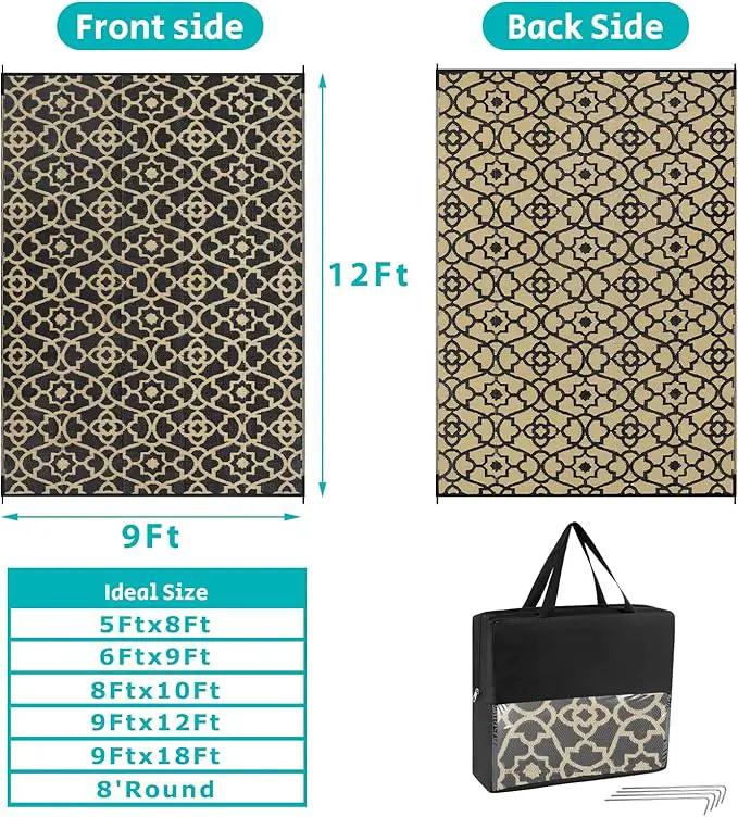 HEBE Outdoor Rug Waterproof 9x12, Reversible Plastic Straw Rug RV Camping Rug, Indoor Outdoor Patio Mat Clearance, Outside Carpet for Porch,Deck,Camper,Balcony,Backyard,Picnic by GreenHaven Gardens