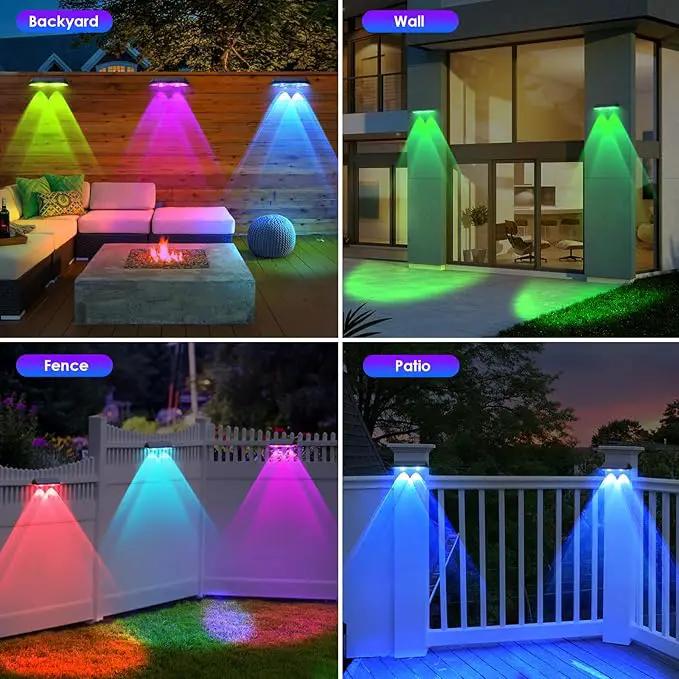 Solar Fence Lights Outdoor - Warm White & RGB 6 Color, Dusk to Dawn Deck Light, IP65 Waterproof Garden Lights for Outside/Backyard/Railing/Step/Patio/Wall (8 pack) by GreenHaven Gardens