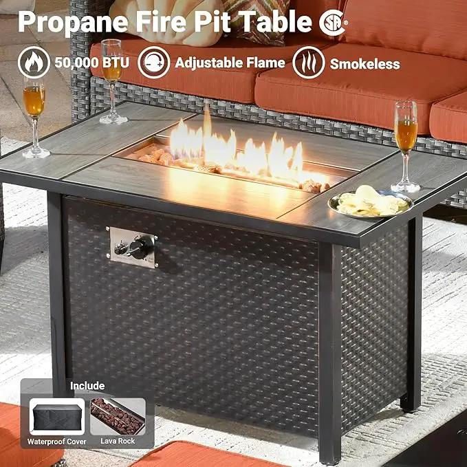 ovios 7 Pieces Patio Furniture Set with 42" Fire Pit Table, Outdoor Wicker Sofa with Swivel Chairs, All Weather High Back Rattan Couch Conversation Set, Orange Red by GreenHaven Gardens