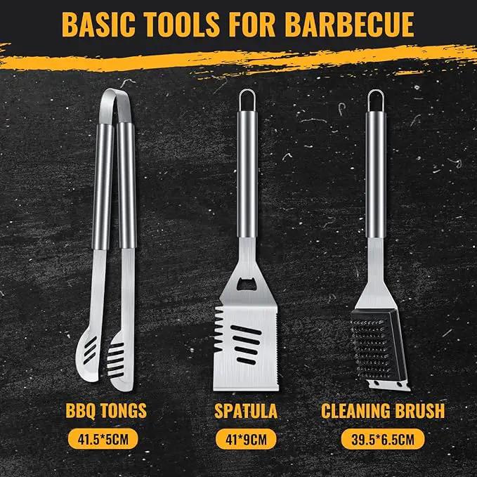 BBQ Grill Tools Set 16-inch Heavy Duty, 3 Pcs - Barbecue Utensils Kit for Camping, Kitchen, Outdoor Cooking,Suitable as a Gift for Men, Fathers, Friends by GreenHaven Gardens
