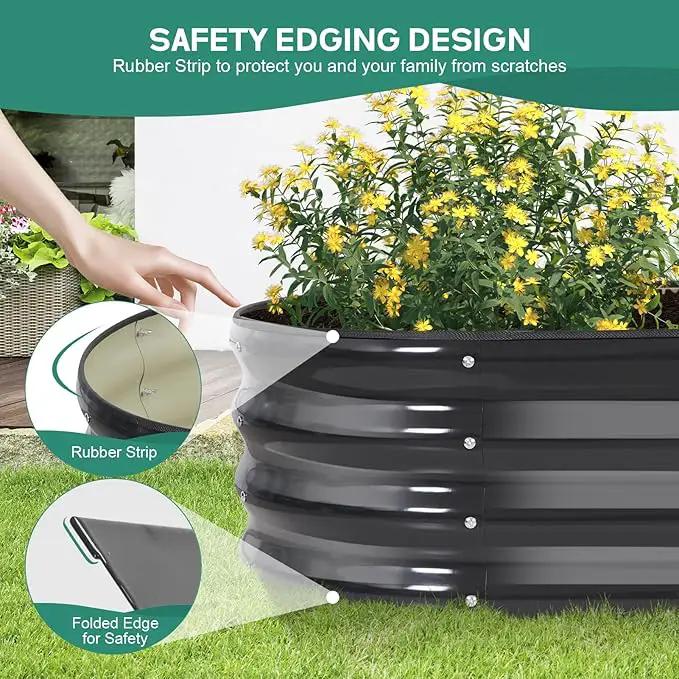 Galvanized Raised Garden Bed Outdoor - 4×2×1ft Planter Raised Beds for Gardening | Oval Metal Garden Planter Box with Safety Edging and Gloves for Vegetables Fruits and Flowers - Grey by GreenHaven Gardens