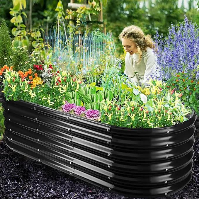 17" Tall Outdoor Garden Raised Garden Bed Kits, 5ft X 2ft Oval,0.8MM Thick Metal Raised Planter Bed/Ground Planter Box for Variety of Flowers,Herbs,Vegetables (Black, 60X24X16.5 Inches) by GreenHaven Gardens