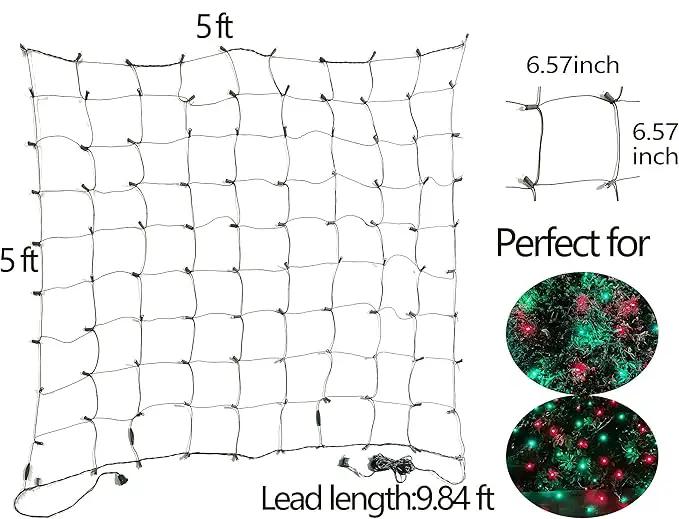 HISHINY LED Christmas Net Lights Outdoor, 5ftx5ft 100LED Green Wire, Connectable Bush Mesh Net Lights String for Halloween Christmas Party,Shrub,Yard,Tree（Red&Green） by GreenHaven Gardens