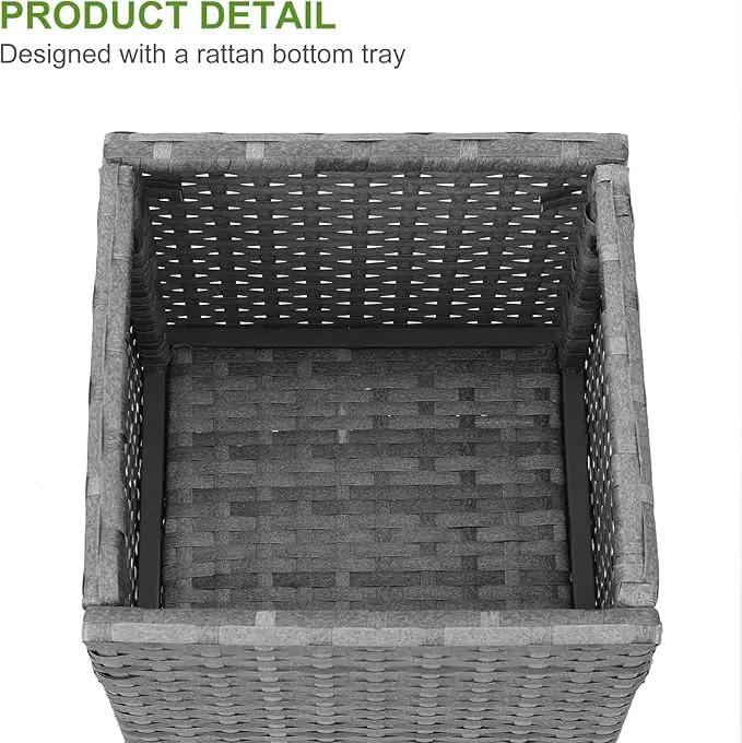 LEWIS&WAYNE Set of 2 Tall Planters for Outdoor Plants Handmade 24'' Wicker Tall Square Planter Box with Removable Liners Modern Planter for Indoor Outdoor Garden Patio Front Porch - Gray by GreenHaven Gardens