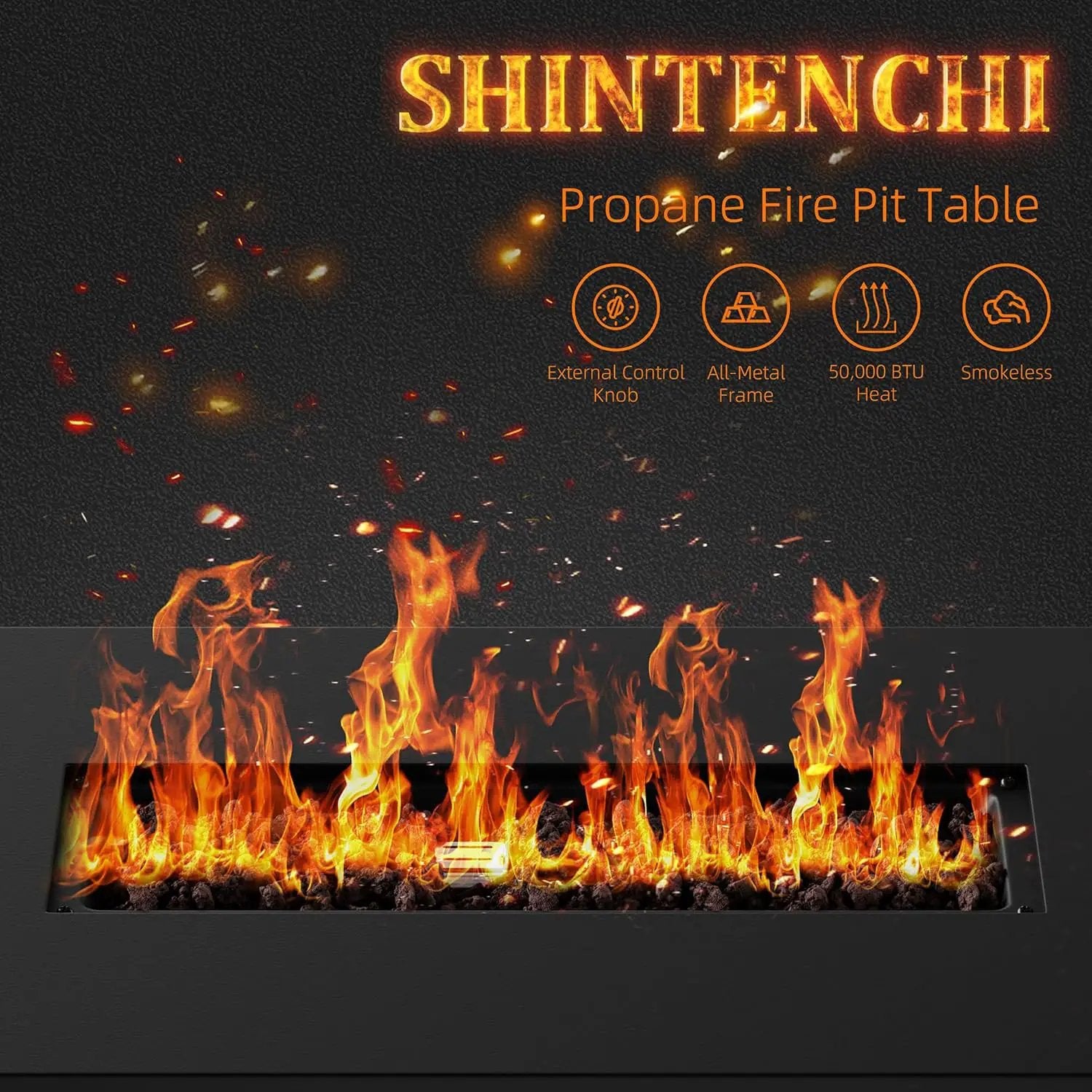 Shintenchi 43 Inch Fire Pit Table, 50,000 BTU Outdoor Propane Fire Table, Outdoor Steel Propane Fire Pit with Lid and Lava Rock for Garden, Yard, Camping, Pool Use, Black by GreenHaven Gardens