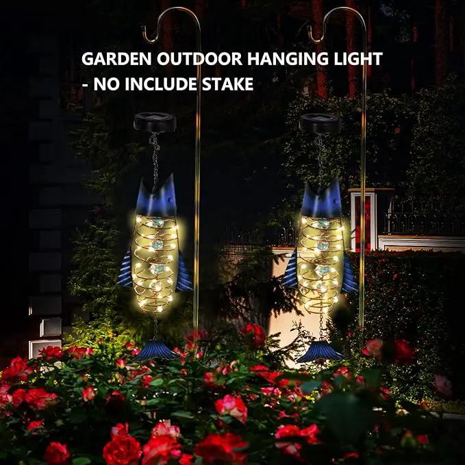 Outdoor Lights for Patio Garden Decor - Metal Solar Fish Hanging Decoration - Solar Lamp Decorative Yard Art - Pretty Nice Lantern for Man Woman Holiday Gift Ideas | Waterproof Warm LED Lighting by GreenHaven Gardens