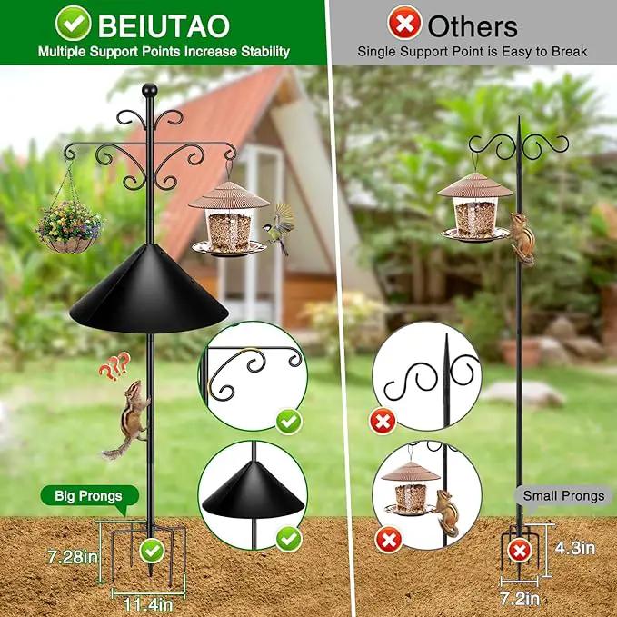 Bird Feeder Pole for Outdoors Heavy Duty Squirrel Proof, 2 Pack 108 Inch Adjustable Tall Shepherds Hooks for Outdoor with 5 Prongs Base, Double Shepherd Hooks (2 Pack Black, 108 Inch) by GreenHaven Gardens
