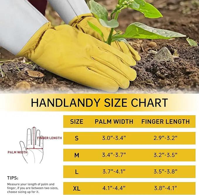 HANDLANDY Rose Gloves for Men & Women, Long Leather Gardening Gloves Thorn Proof, Best Garden Gifts & Tools for Gardener (Yellow-beige, Large (Pack of 1)) by GreenHaven Gardens