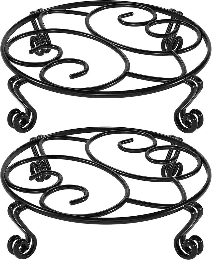 Yimobra 2 Pack Plant Stand for Flower Pot Heavy Duty Potted Holder Indoor Outdoor Metal Rustproof Iron Garden Container Round Supports Rack for Planter (11.8Inches, Black) by GreenHaven Gardens
