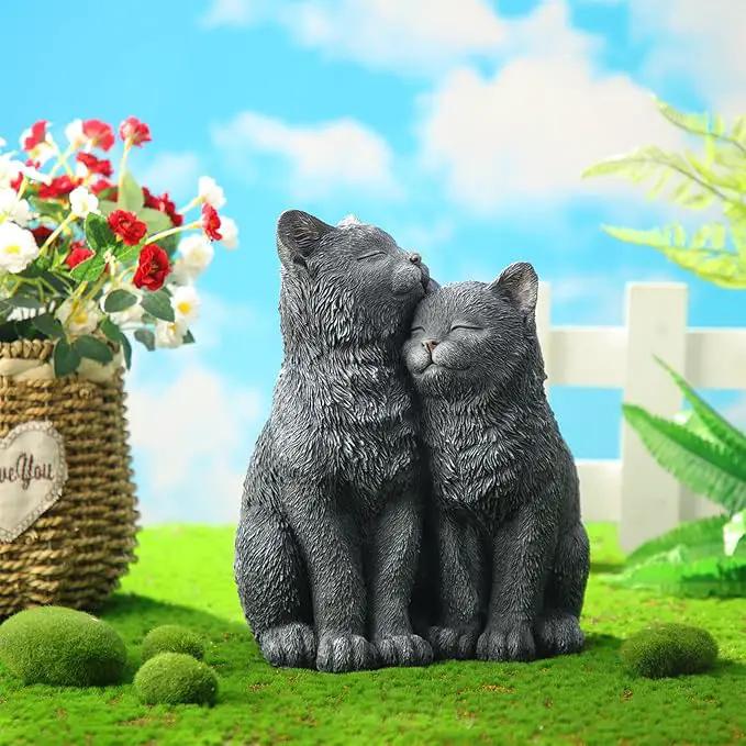 Wenqik Black Cat Statue for Garden Couple Kitten Figurines Decor Resin Cat Sculpture Decorative Garden Statues for Outside Patio Yard Farmhouse Gifts for Animal Lovers Mom 8.66 x 5.7 x 10.62 Inch by GreenHaven Gardens
