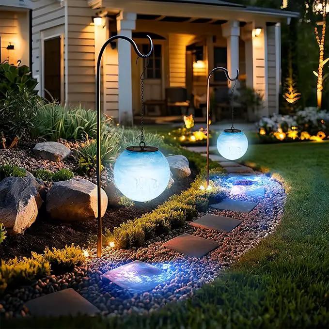 VCUTEKA Solar Chandelier Outdoor, Hanging Glass Solar Light with Hook Up, Garden Lanterns Decor for Yard, Tree and Patio, Blue by GreenHaven Gardens