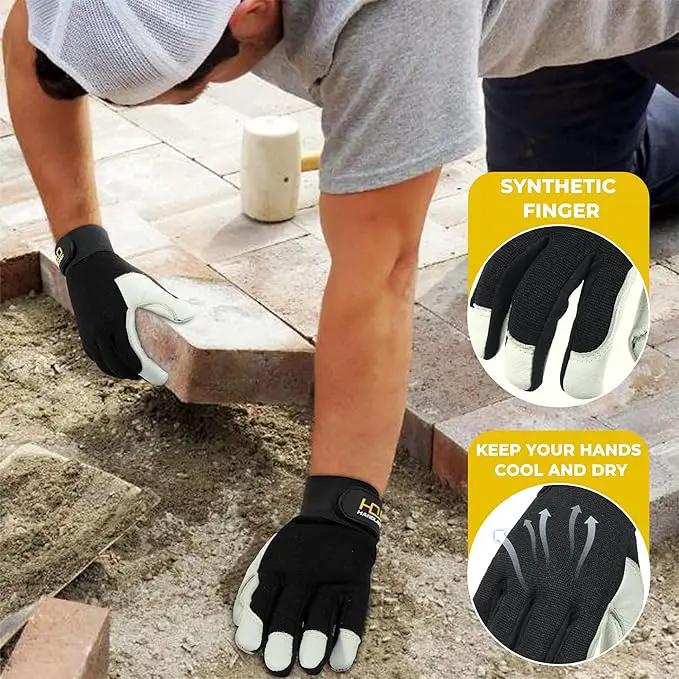 HLDD HANDLANDY Leather Work Gloves for Men & Women, Adjustable Wrist Cowhide Gardening Glove with Reinforced Palm for Driver by GreenHaven Gardens