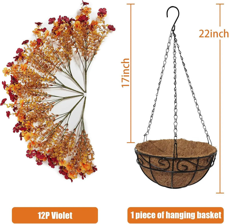Fall Artfiticial Hanging Flowers Baskets for Outdoors, UV Resistant Fake Fall Hanging Plants, Faux Orange Flowers for Autumn Home Patio Garden Front Porch Balcony Decor (Yellow Red) by GreenHaven Gardens