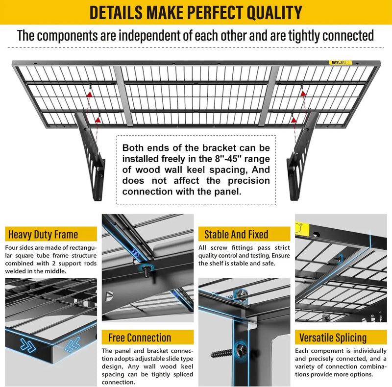 1.64x4ft Adjustable Rail Wall Garage Storage Shelf, for Tool Room, Storage Room, Store Supermarket Wall Storage Shelving Rack (4 Pack-Black) by GreenHaven Gardens