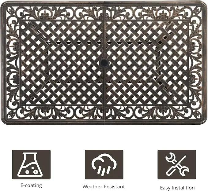 Outvita 59inch Patio Dinning Table, Outdoor Cast Aluminum Large Rectangle Table with Umbrella Hole and Antique Design for Backyard Pool Balcony Deck by GreenHaven Gardens