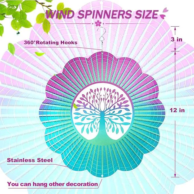 Decoroca Hanging Wind Spinner - Tree of Life 12in Wind Spinner Outdoor, Stainless Steel Wind Spinners Yard Garden Decor Indoor, Kinetic 3D Metal Crafts Ornaments Decoration by GreenHaven Gardens