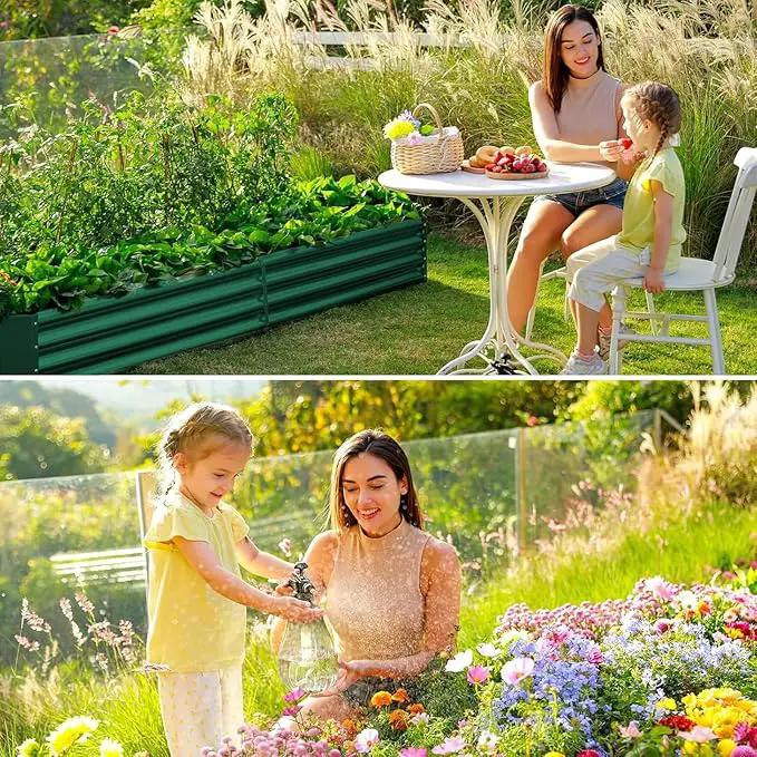 Land Guard 2 Pack 8×4×1ft Galvanized Metal Raised Garden Bed, Metal Planter Kit Box Outdoor for Deep-Rooted Vegetables, Flowers, Green and Herbs (Green) by GreenHaven Gardens