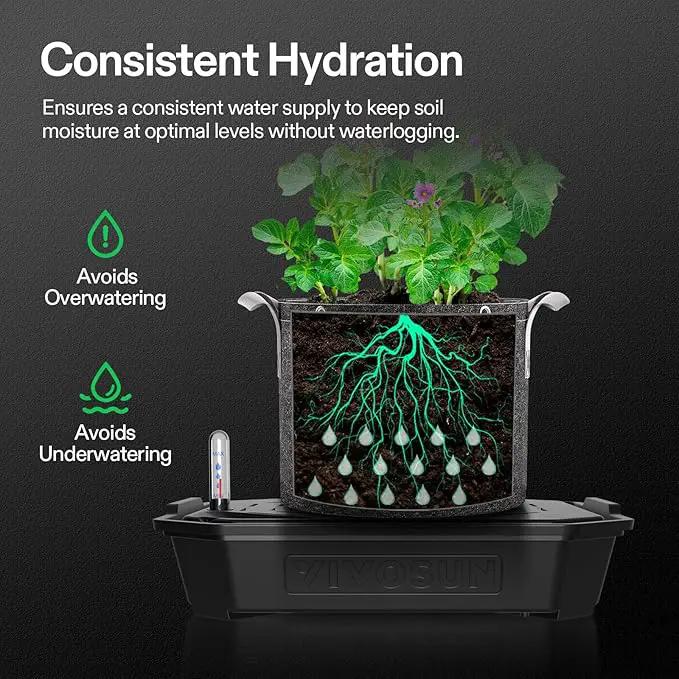 VIVOSUN 4-Pack FlexFeed Self-Watering Irrigation Pot, Auto-Irrigation Fabric Pot Base with Water Meter & Maintenance Window, for Use Indoors/Outdoors in Grow Tents, Greenhouses, & Gardens by GreenHaven Gardens