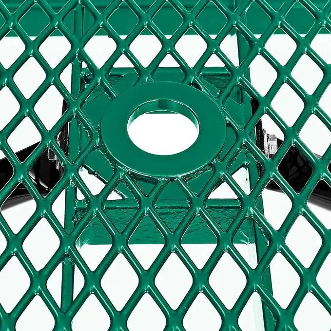 Global Industrial 8’L Rectangular Picnic Table, Expanded Metal, Green Thermoplastic Coating, Attached Benches, 1-1/2” Umbrella Pole Hole, Outdoor-Rated, 1000 lb Capacity, 96” x 30” Tabletop by GreenHaven Gardens