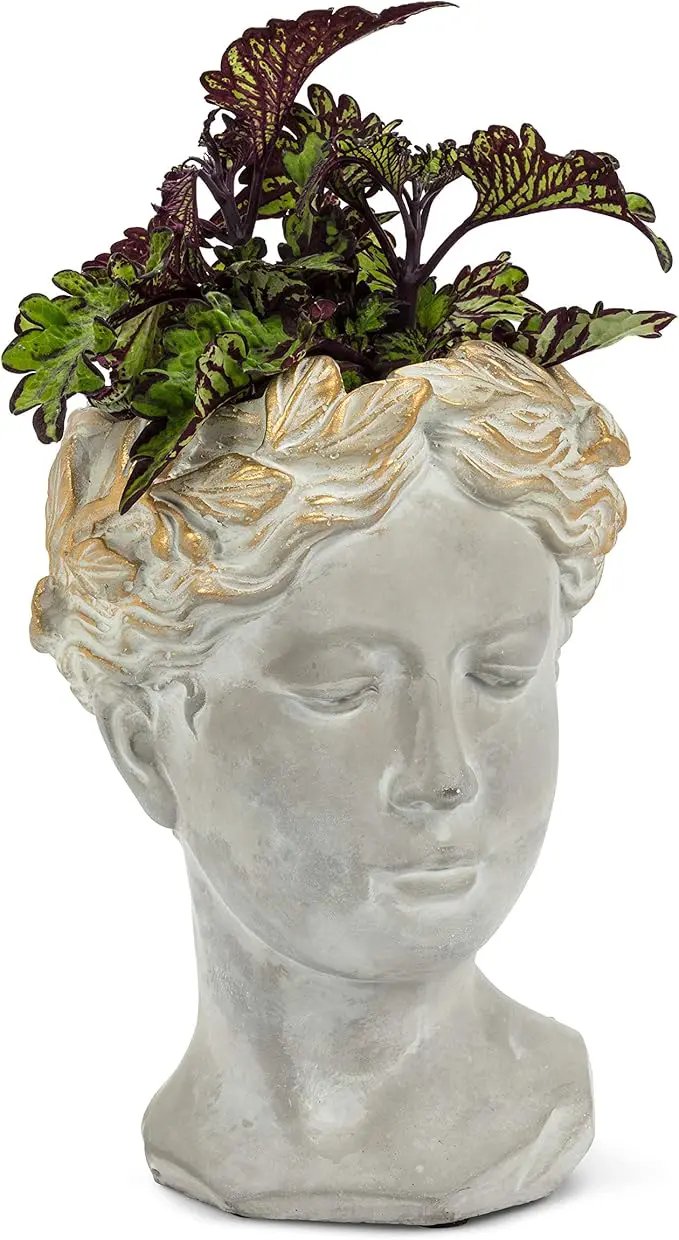 Abbott Collection Aphrodite Head Planter – Medium Indoor and Outdoor Planter Pots - Whimsical Woman Statue Head Planter for Flowers and Succulents (8.5 inch, Grey/Gold) by GreenHaven Gardens