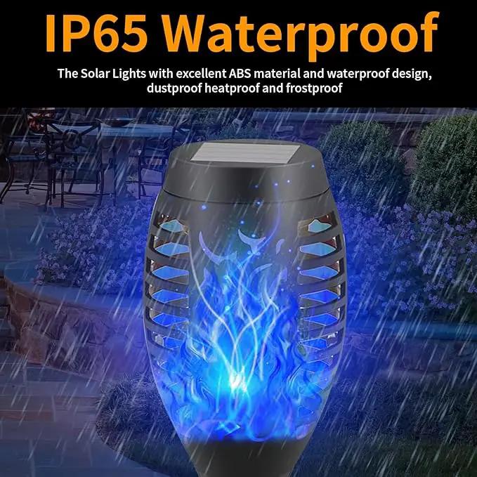12-Pack Blue Solar Flickering Flame Torches – Waterproof Solar Garden Lights, Outdoor Solar Lights for Yards, and Flame Torches for Patio and Pathway Decorations by GreenHaven Gardens