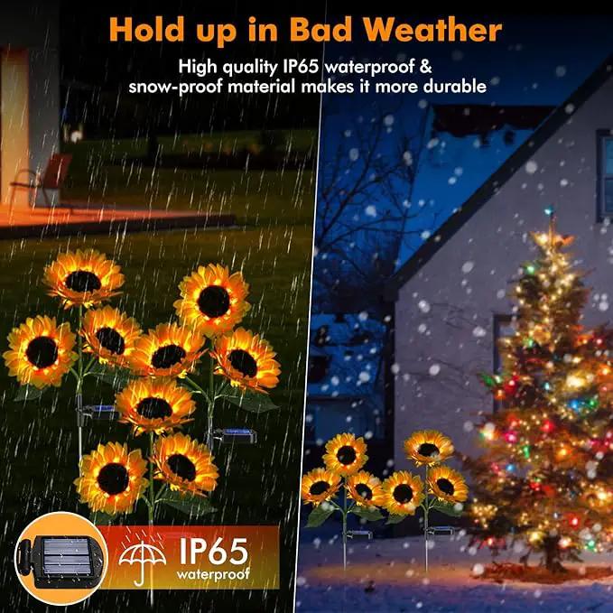 Solar Sunflower Lights, 800mA Solar Garden Light with Real Looking Flowers Outdoor Waterproof Solar Stake Lights for Back Yard, Flower Bed, Pathway, Patio, Porch, Fall Decoration (4 Pack) by GreenHaven Gardens
