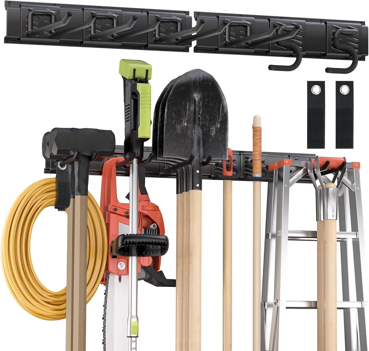 Garden Tool Organizer Wall Mount, 32 inches Tool Storage Rack with Adjustable Hooks, 600lbs Adjustable Heavy Duty Metal Hooks, Yard Shed Rack Holder System Hanging Rake Broom Mop Snowboard, Men Gift by GreenHaven Gardens