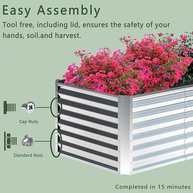 2PCS 8x2x1FT Galvanized Raised Garden Bed,Planter Raised Beds-Metal Garden Box,Large Plant for Outdoor Planting, Vegetables Bed,Flower,Herb-Sliver by GreenHaven Gardens