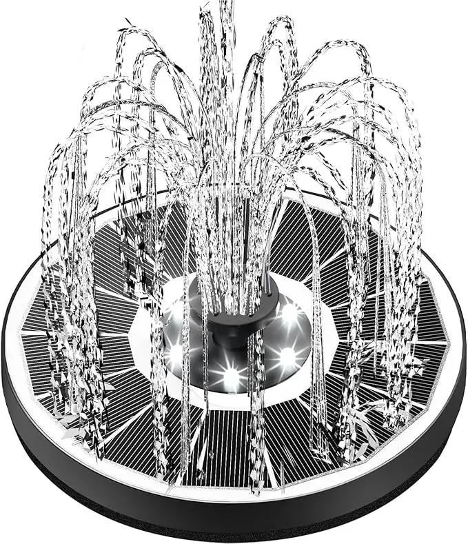 Solar Fountain Glass Panel with 2200 mah Battery, 3.5W Floating Solar Water Fountain with 4 Fixed Rods, Solar Fountain Pump for Bird Bath, Garden, Pond, Pool, Outdoor-White Lights by GreenHaven Gardens