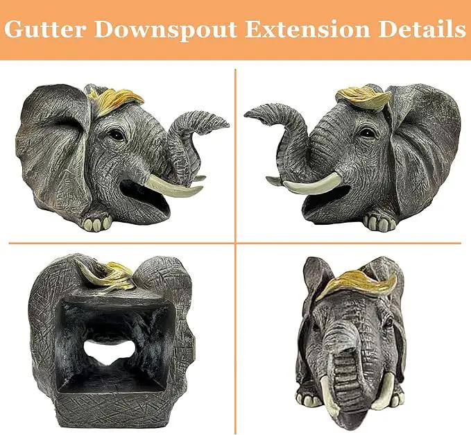 Teaeeno Elephant Decor Statue Gutter Downspout Extension Decorative,Animal Statue Outdoor Decor,3"×4" Rain Gutter Downspout Splash Block,Garden Splash Block Outdoor Sculpture,Rain Downspout Diverter by GreenHaven Gardens