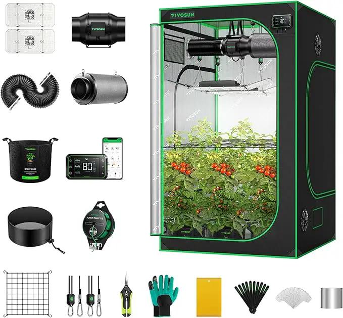 VIVOSUN GIY Smart Grow Tent System 4x4, WiFi-Integrated Grow Tent Kit, with Automate Ventilation and Circulation, Schedule Full Spectrum 200Wx2 LED Grow Light, and GrowHub E42A Controller by GreenHaven Gardens