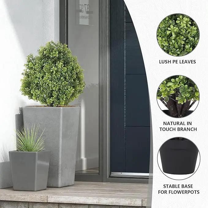 THE BLOOM TIMES 2ft Faux Boxwood Plants Outdoor Set of 2, Topiary Balls Artificial Outside Trees, 24" UV Resistant Fake Greenery Bushes & Shrubs for Front Porch Planter by GreenHaven Gardens