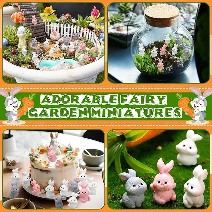 Marsui 100 Pcs Bunny Miniatures Figurines Rabbit Miniature Accessories Easter Garden Landscape Garden Rabbit for Easter Garden Accessories Dollhouses Decoration(Funny Rabbit) by GreenHaven Gardens