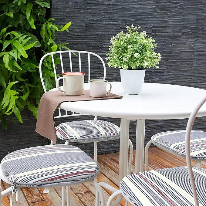 Indoor/Outdoor Chair Cushions 16x17 Inch, Patio Chair Cushions with Ties, All Weather Seat Cushions for Patio Furniture Home Garden Chair Use, Set of 2, Stripe Denim Blue by GreenHaven Gardens