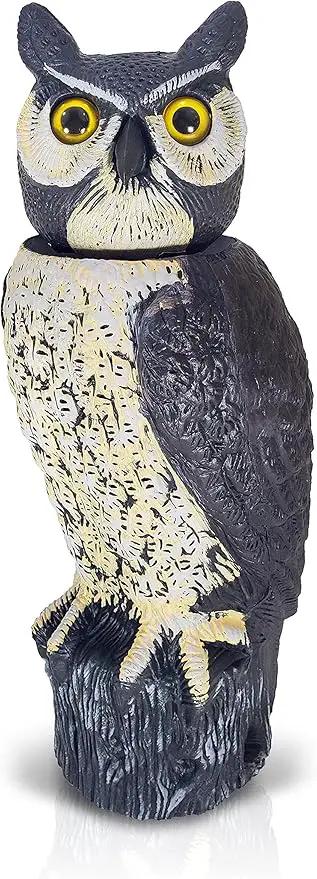 Dalen SOL-R Action Solar Fake Owl Decoy to Scare Birds Away from Gardens, Rooftops, and Patios - Safe and Humane, 18" 360º Rotating Head by GreenHaven Gardens
