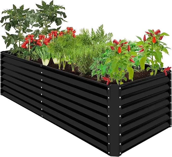 Best Choice Products 8x4x2ft Outdoor Metal Raised Garden Bed, Deep Root Planter Box for Vegetables, Flowers, Herbs, and Succulents w/ 478 Gallon Capacity - Black by GreenHaven Gardens
