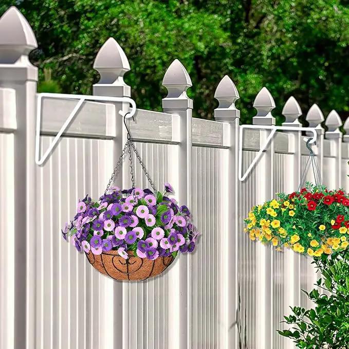 Zacool Vinyl Fence Hooks-4 Pack 5 x 10 Inches Heavy Duty White Patio Hooks Coated Steel Fence Hangers for Hanging Plants Bird Feeders,Lights,Basket,Pool Tools by GreenHaven Gardens