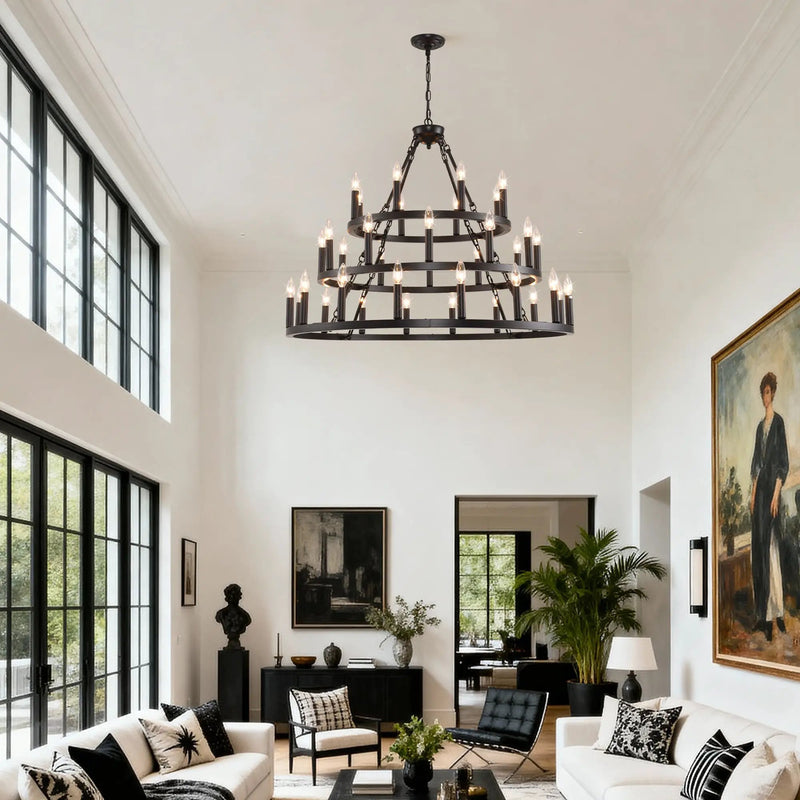 39.37 Inch 3-Tiers Wagon Wheel Chandelier by HouseOfZazla