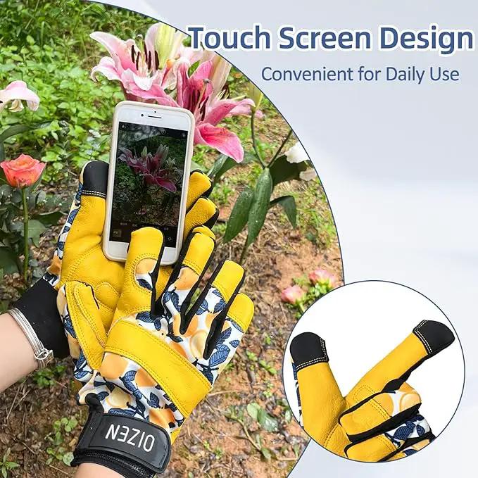 2 Pair Cowhide Leather Thorn Proof & Puncture Resistant Gardening Gloves for Women and Men, Touchscreen Compatible Working Gloves for Weeding, Digging, Planting, Gardening Gifts for Women (Medium) by GreenHaven Gardens