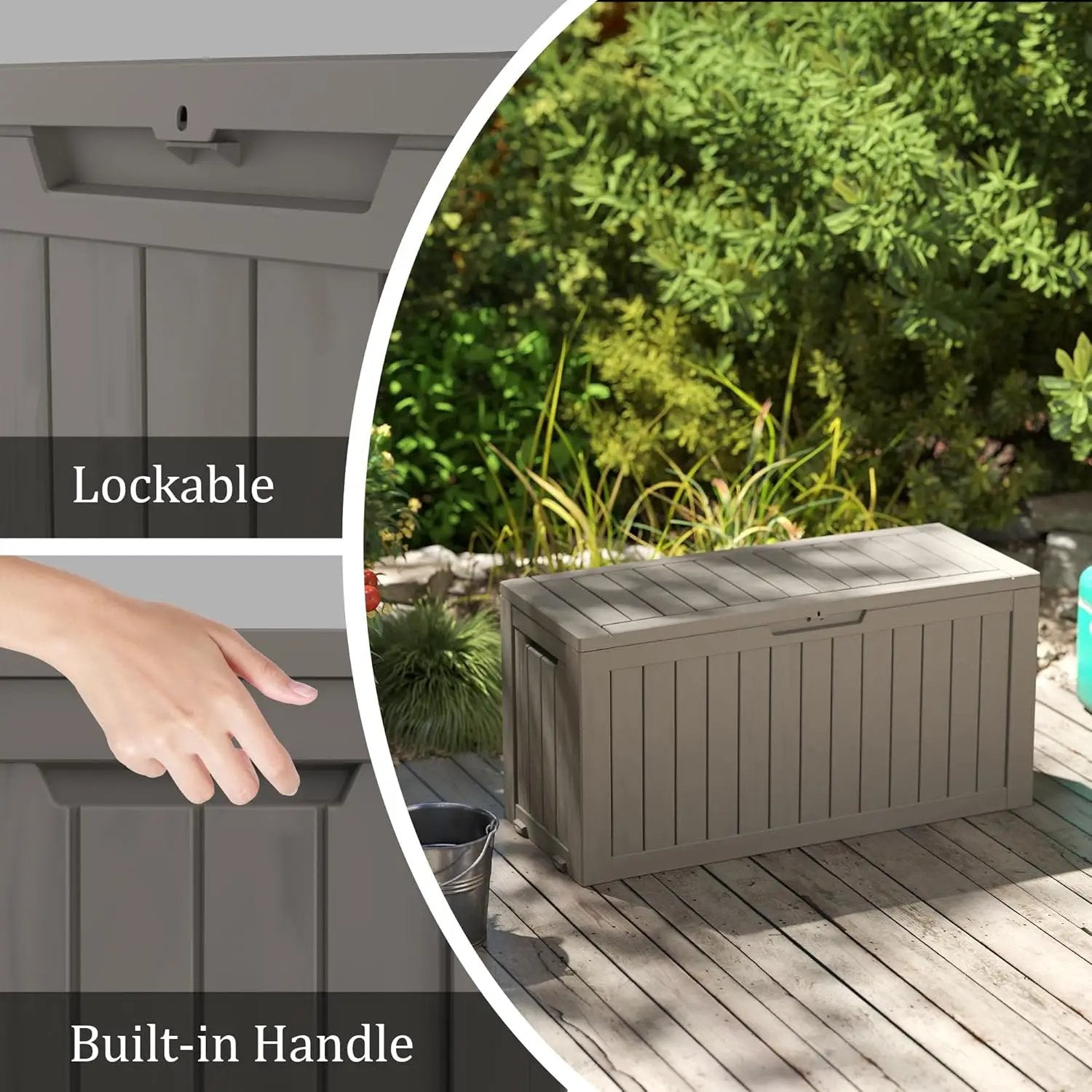 80 Gallon Coffee Resin Deck Box - Rustic Outdoor Storage for Garden Tools, Patio Essentials & Package Delivery - Weatherproof, Lockable for Farmhouse Decks by GreenHaven Gardens