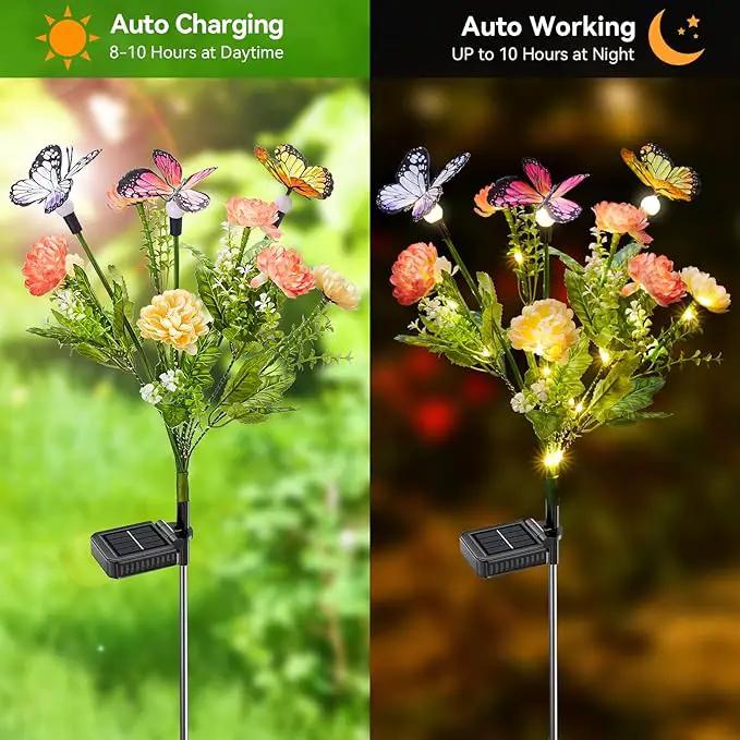 Solar Flowers Lights Outdoor Waterproof, 6 Pack 2 in 1 Solar Butterfly Bouquet for Garden Decor, LED Warm Lighting Garden Lights Outdoor for Pathway Yard Patio Decoration by GreenHaven Gardens