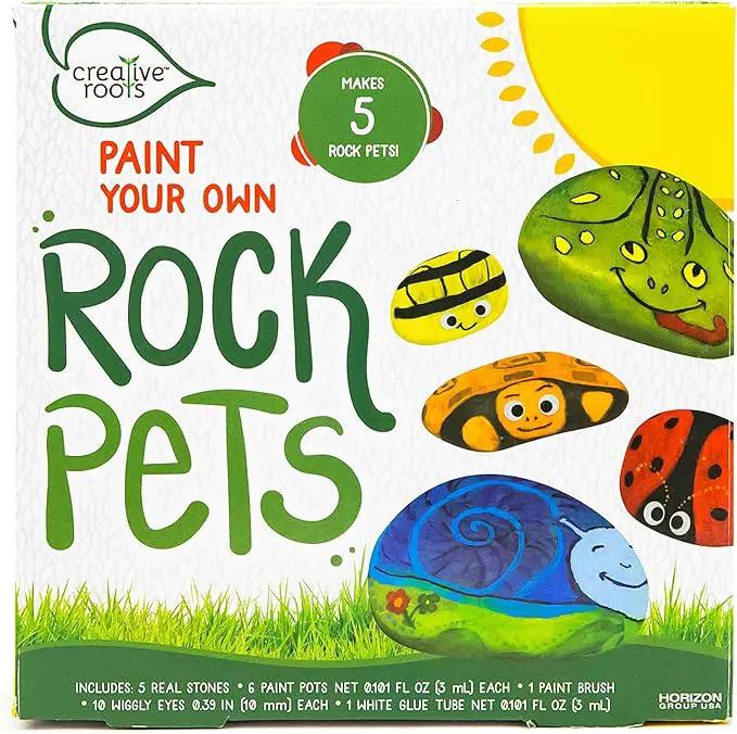 Creative Roots Paint Your Own Rock Pets by Horizon Group USA, 6 Colors, Paint Brush, Wiggly Eyes and Glue Included, Multicolor by GreenHaven Gardens
