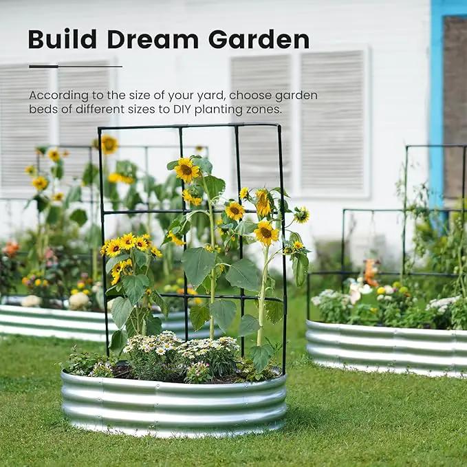 KING BIRD Raised Garden Bed with Wall Trellis Galvanized Planter Garden Box Outdoor for Gardening, Climbing Vegetables, Flowers 5.9x2.95x0.98 Ft, Silver by GreenHaven Gardens