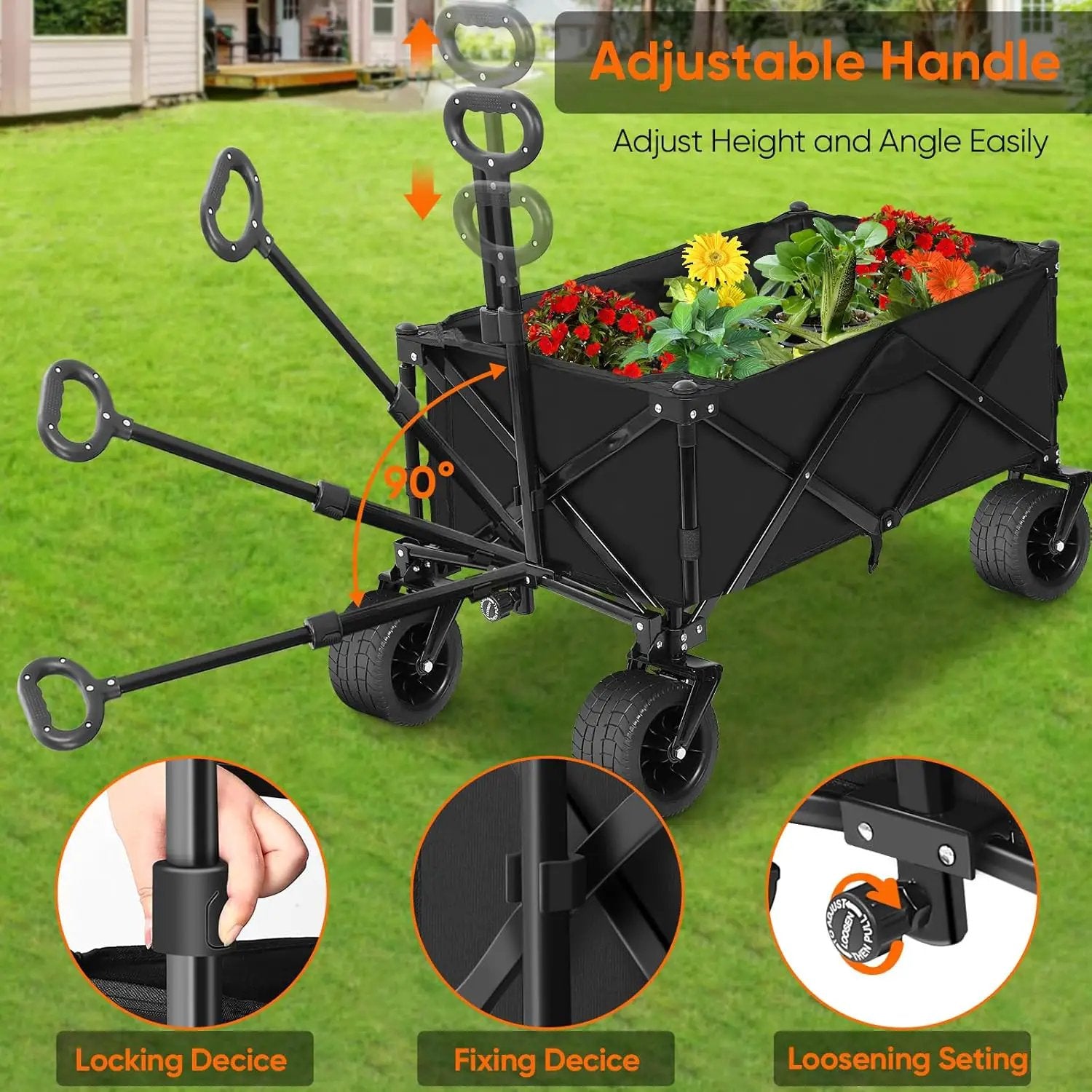 Collapsible Wagon with Table, Large Capacity Foldable Wagons Carts, Beach Wagon with Big Wheels, Heavy Duty Beach Car Utility Wagon for Outdoor Park, Shopping, Sports, Camping, Garden by GreenHaven Gardens
