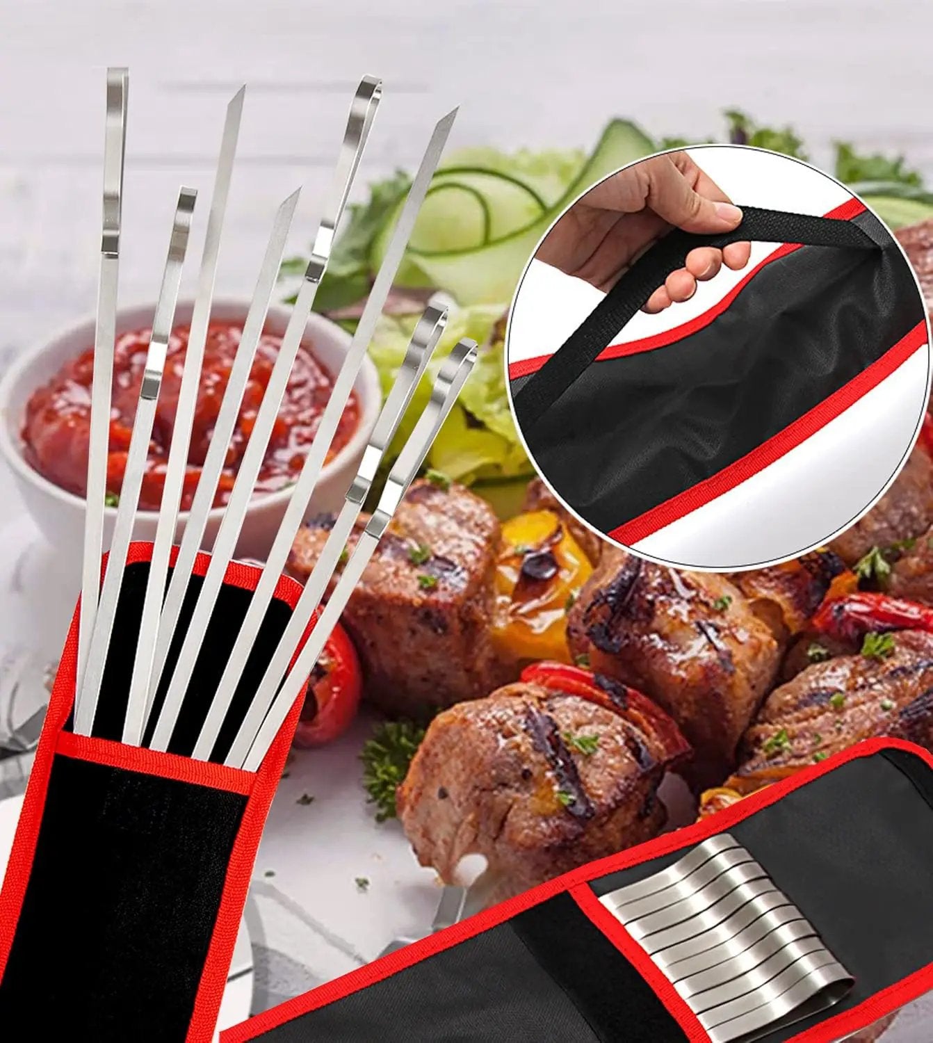 17 Inch Long Stainless Steel Skewers for Kabobs,HONSHEN Flat Shish Kabob Barbecue Skewers with Storage Bag - Metal BBQ Skewers for Grilling Meat, Chicken, Shrimp, Vegetables - 10 Pack by GreenHaven Gardens